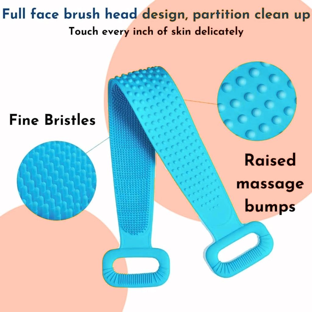 WUGO::Bath Body Back Scrubber for Shower, Exfoliating Long Body Back Scrubber for Shower Soft Bristles for Men and Women, Improves Blood Circulation, Skin Health,Long Silicone Body Brush for Men and Women