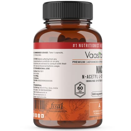 Vaastavik N-Acetyl L Cysteine (NAC) 500 mg 60 Veg Capsules