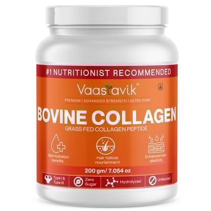 Vaastavik Bovine Collagen Powder Hydrolyzed Collagen Peptides Type 1 & Type 3 Grass Fed 200 gms