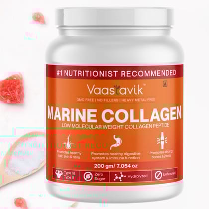 Vaastavik Marine Collagen Powder Hydrolyzed Collagen Peptides Type 1 & Type 3 200 gms