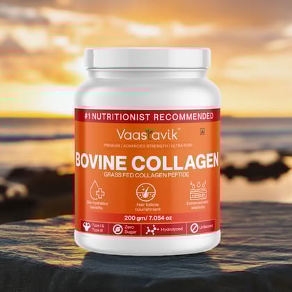 Vaastavik Bovine Collagen Powder Hydrolyzed Collagen Peptides Type 1 & Type 3 Grass Fed 200 gms