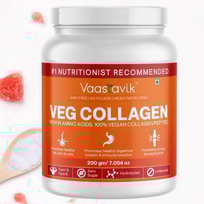 Vaastavik Vegan Collagen Powder Hydrolyzed Collagen Peptides Plant Based Type 1 & Type 3 200 gms