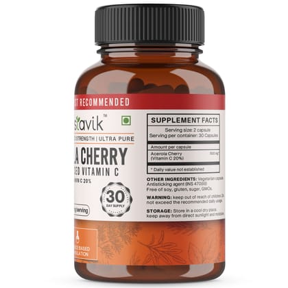 Vaastavik Acerola Cherry Vitamin C Plant Based 500mg 60 capsules