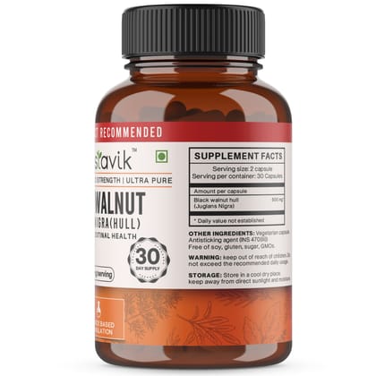 Vaastavik Black Walnut Hull Juglans Nigra 500 MG Vegetarian 60 Extract Capsule Supplement