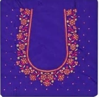 Purple Embroidered Boat Neck  Un Stiched Blouse - 1 Meter