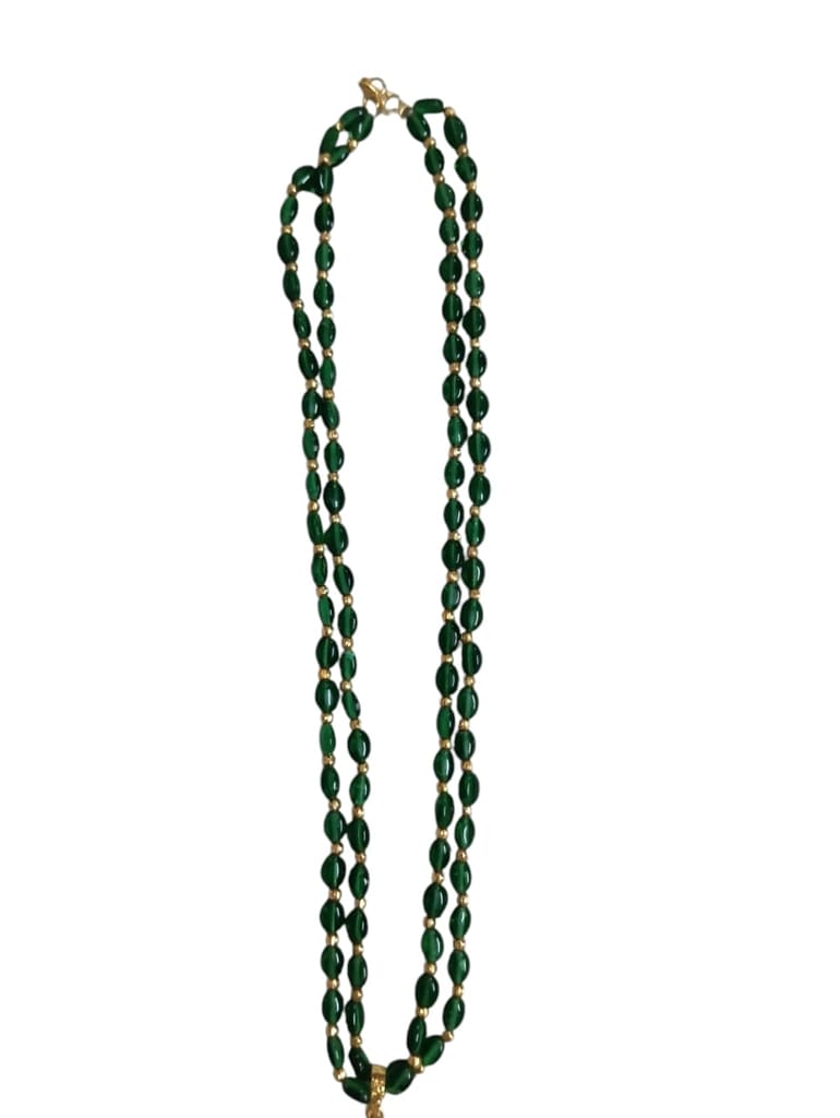 Green Glass Bead Necklace with Gold Accents
