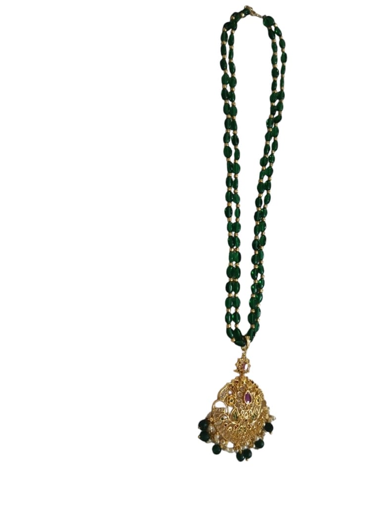 Green Glass Bead Necklace with Gold Accents