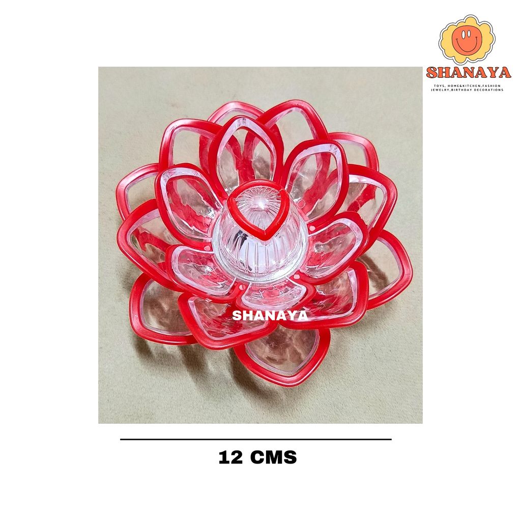 SHANAYA (2 Pieces) Flameless and Smokeless Decorative Lotus Flower Shape Crystal Transparent Acrylic Led Lamp Light for Diwali, Birthday, Anniversary, Deepwali, New Year Decoration