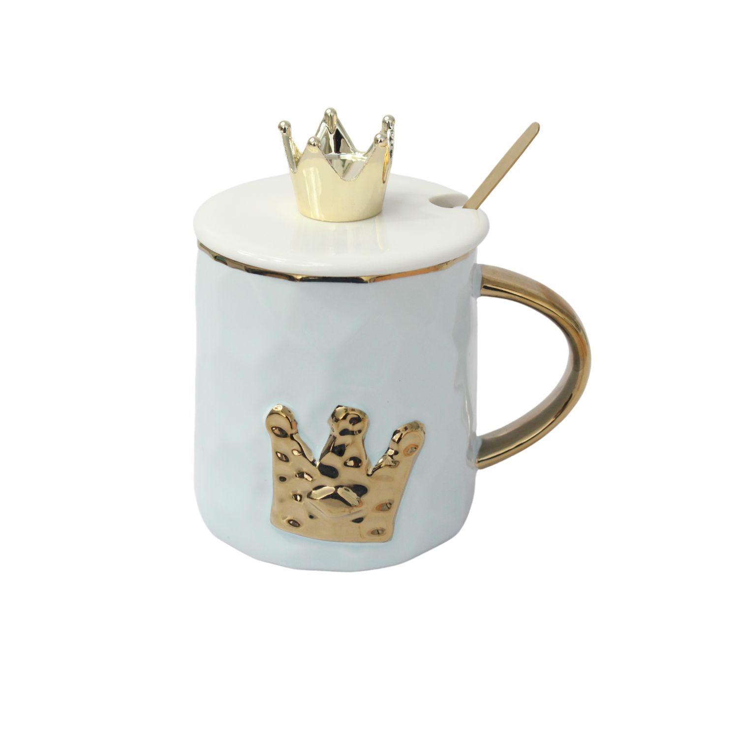 IZZHAAR Ceramic Mug with Crown Lid and Spoon, Coffee Mug (350 ML)