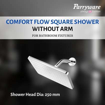 Parryware Comfort Flow Square Shower without Arm (250 x 170 x 15 mm) for bathroom fixture | For gentle and soothing flow