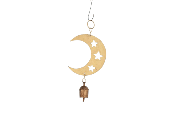 Unique Brass Crescent Moon and Stars Hanging Bell
