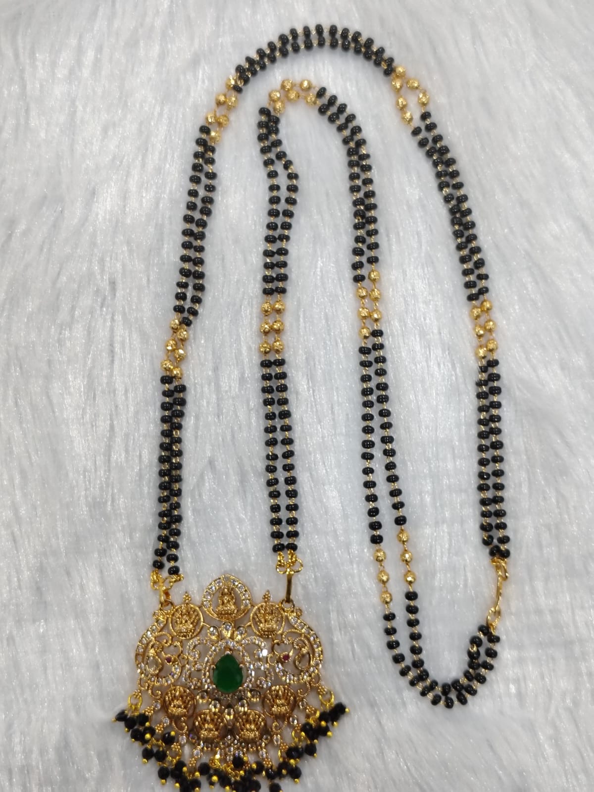  22K Gold Plated Mangalsutra Pendant Set with Black Beads Chain for Women