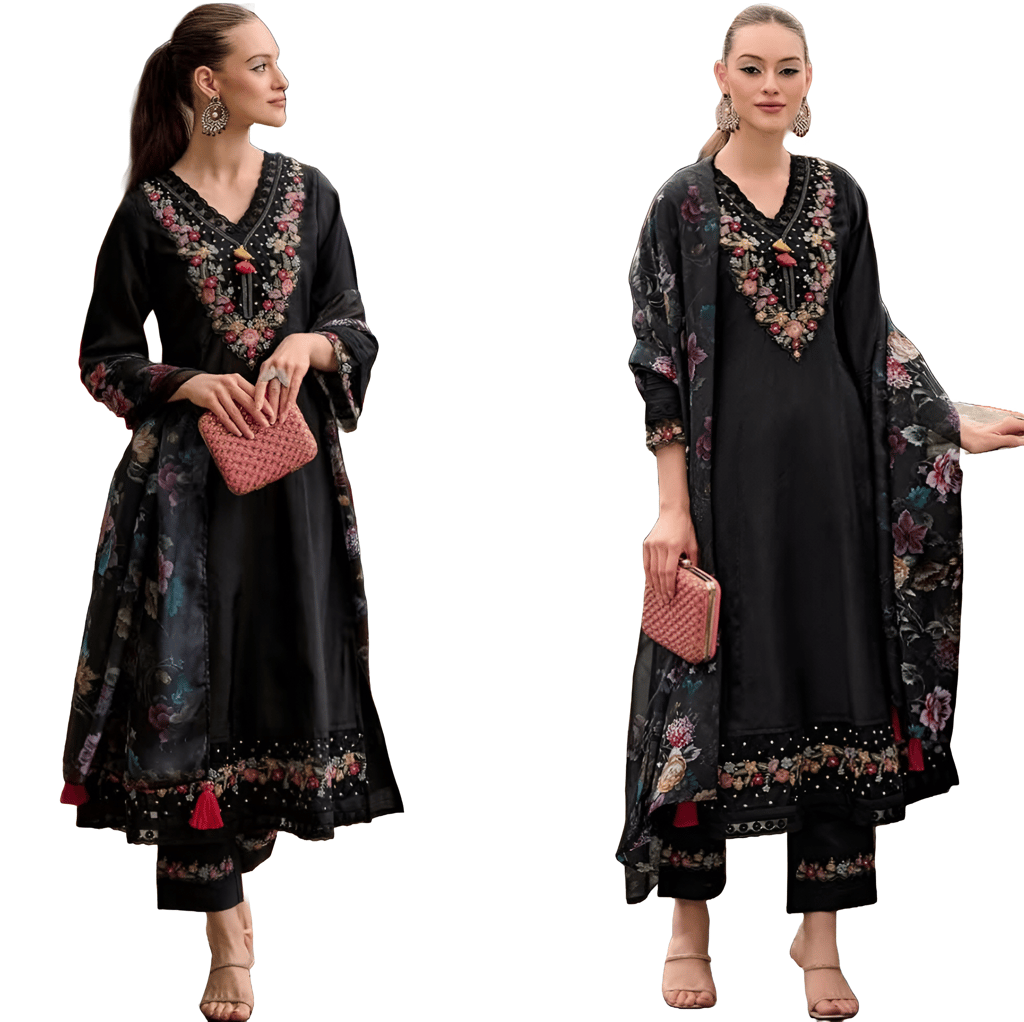 Black Ready to wear indian salwar kameez Dupatta for women anarkali designer pakistani dresses Festival 3 piece