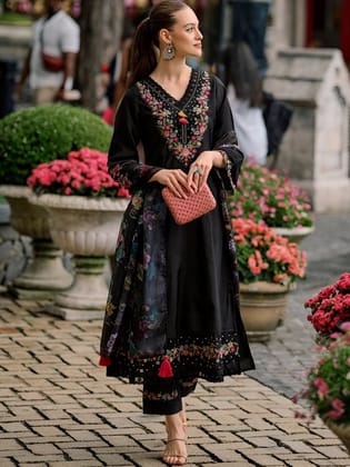 Black Ready to wear indian salwar kameez Dupatta for women anarkali designer pakistani dresses Festival 3 piece