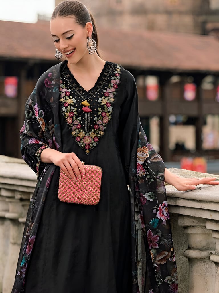 Black Ready to wear indian salwar kameez Dupatta for women anarkali designer pakistani dresses Festival 3 piece