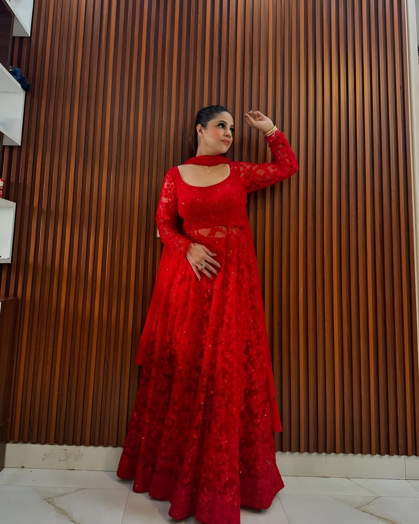 Red Ready to wear indian salwar kameez Dupatta for women anarkali designer pakistani dresses Festival 3 piece