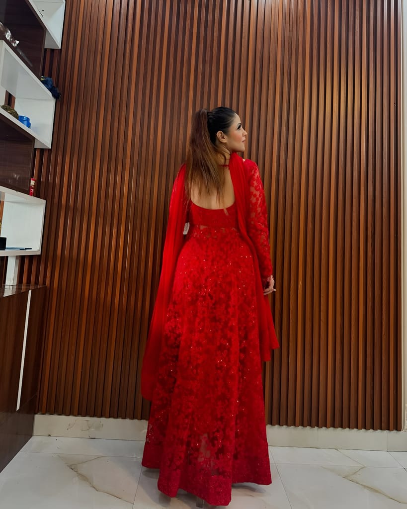 Red Ready to wear indian salwar kameez Dupatta for women anarkali designer pakistani dresses Festival 3 piece