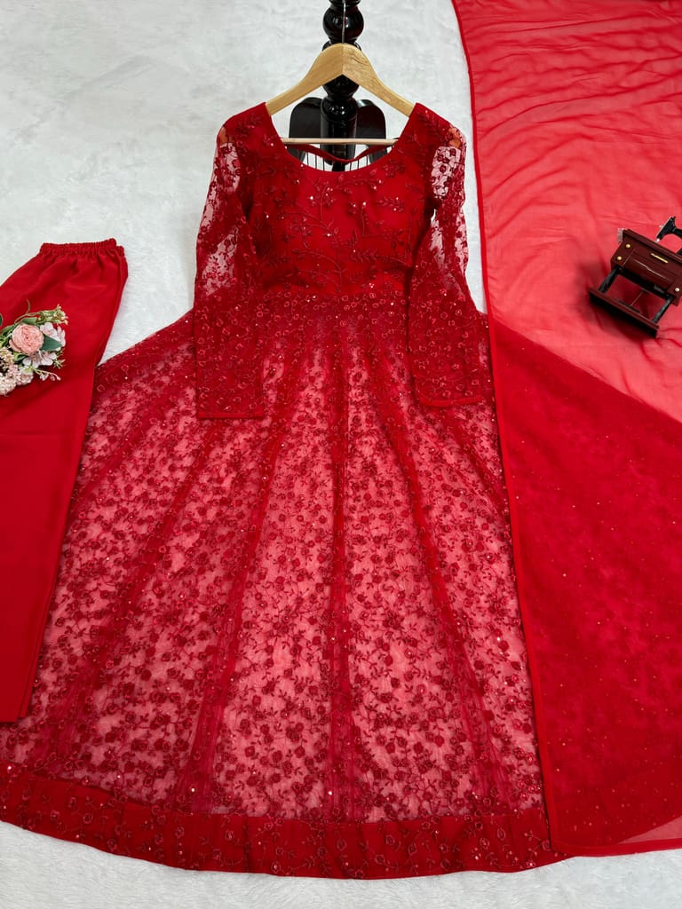 Red Ready to wear indian salwar kameez Dupatta for women anarkali designer pakistani dresses Festival 3 piece