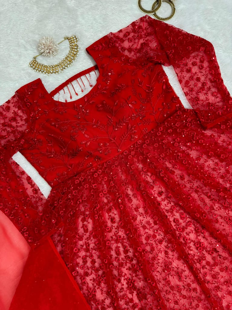 Red Ready to wear indian salwar kameez Dupatta for women anarkali designer pakistani dresses Festival 3 piece