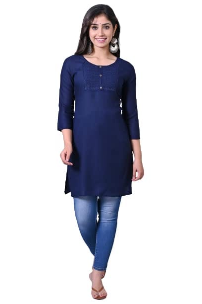 Sophisticated Women Women's Navy Blue Solid Straight Kurta with 3/4th Sleeves 2025 at ShopCircui