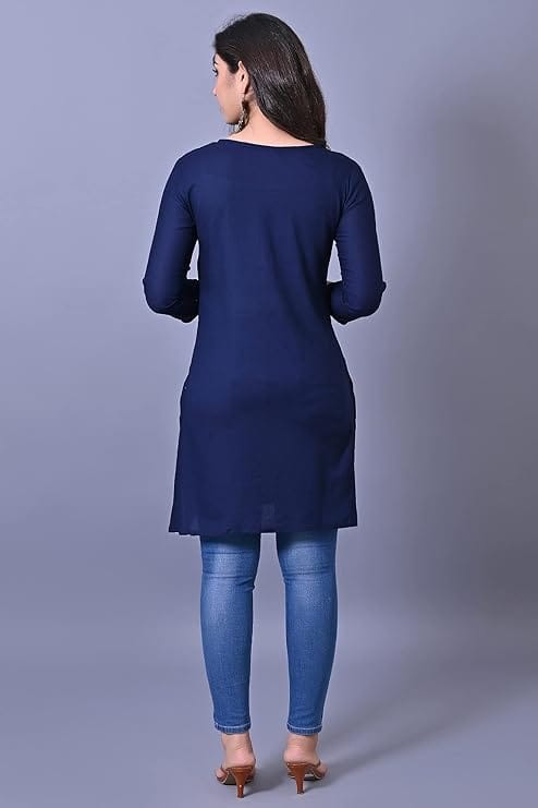 Sophisticated Women Women's Navy Blue Solid Straight Kurta with 3/4th Sleeves 2025 at ShopCircui