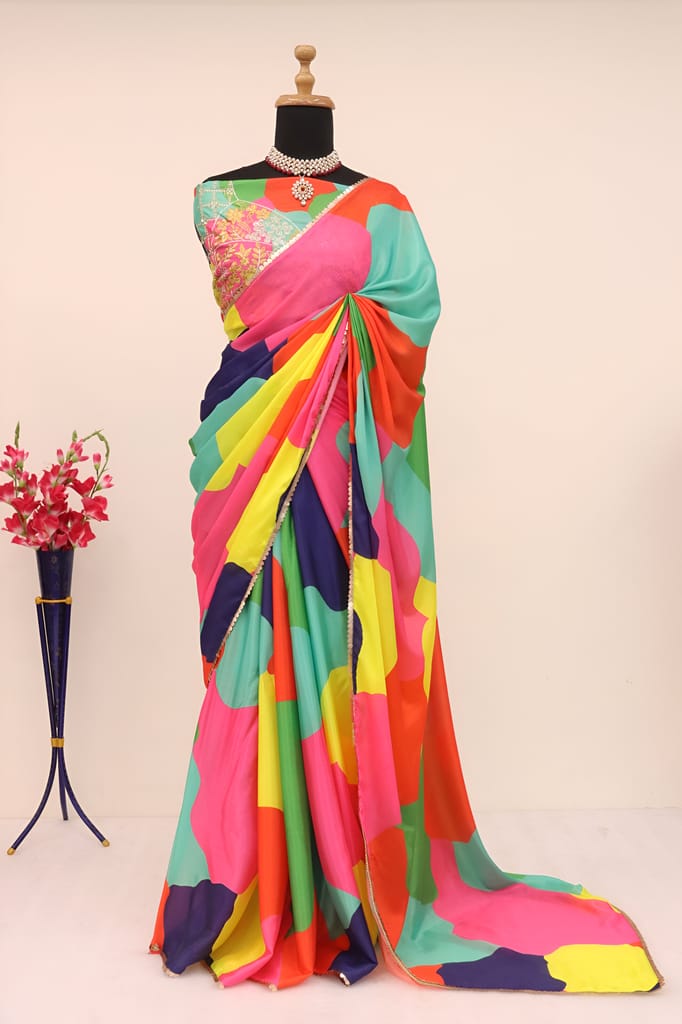 Readymade Designer Partywear sarees with stitched blouse New Ready To Wear Saree