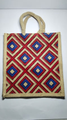 Red and Blue Geometric Jute Tote Bag Red and Blue Geometric Jute Tote Bag