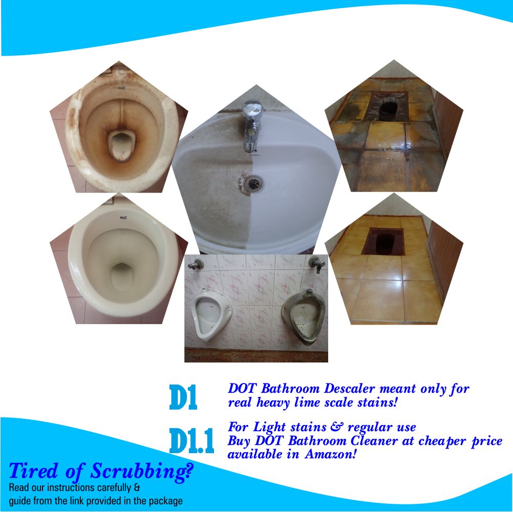 DOT Bathroom Tiles Cleaner Descaler, 400ml, Remove heavy salt stains, hard water marks, lime scale, calcium, soap scum, mold, rust and fungus on Walls, Floors -Strong Acid with ZERO FUMES & SMELL