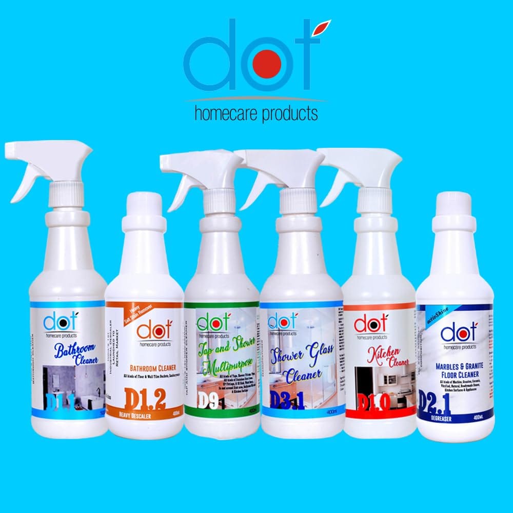 DOT Bathroom Tiles Cleaner Descaler, 400ml, Remove heavy salt stains, hard water marks, lime scale, calcium, soap scum, mold, rust and fungus on Walls, Floors -Strong Acid with ZERO FUMES & SMELL