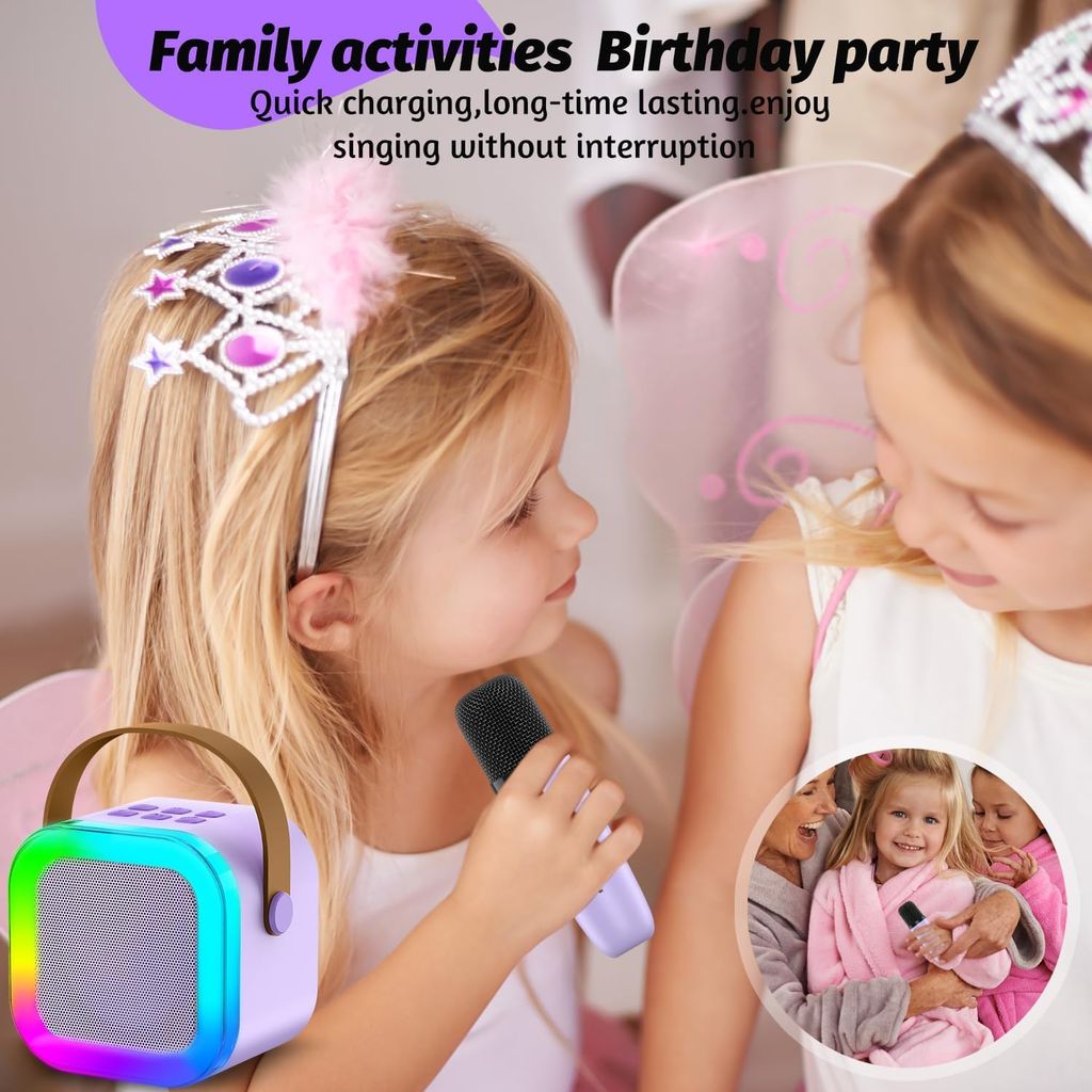 Bluetooth Karaoke Machine with Microphone for Kids, Portable Rechargeable Wireless Speaker with LED Lights, Perfect for Parties, Birthdays, and More