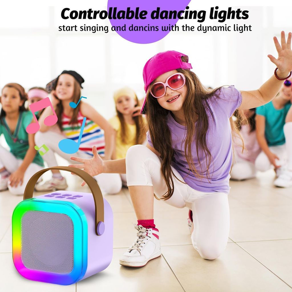 Bluetooth Karaoke Machine with Microphone for Kids, Portable Rechargeable Wireless Speaker with LED Lights, Perfect for Parties, Birthdays, and More