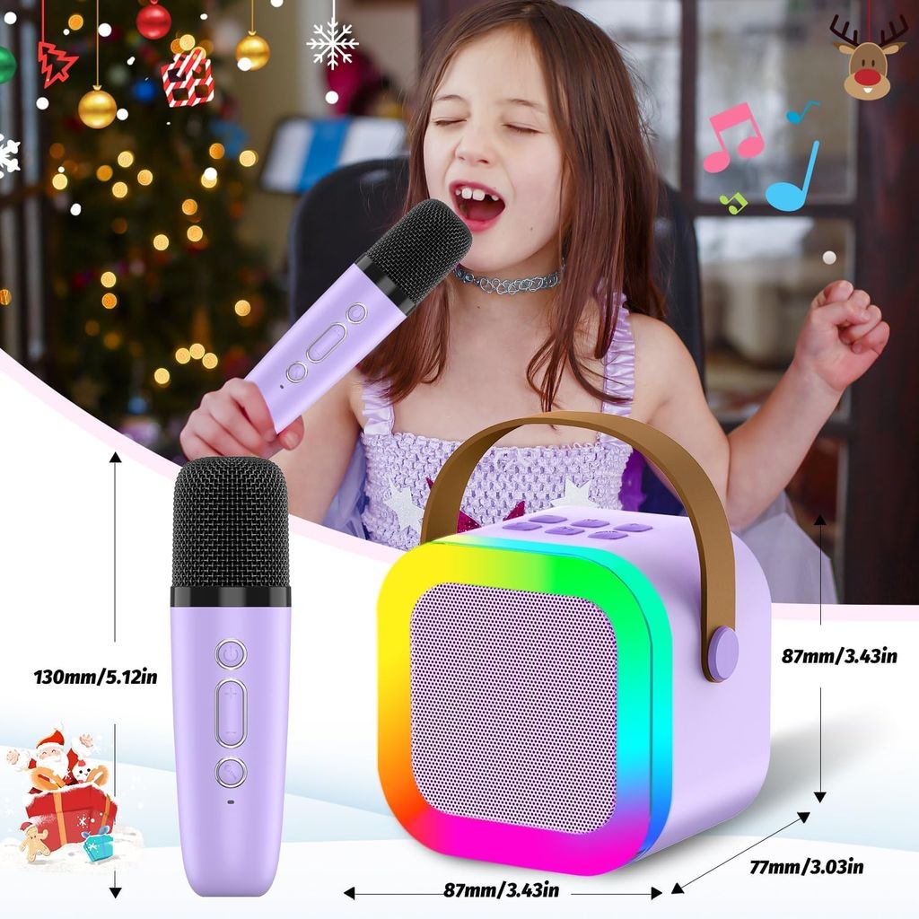 Bluetooth Karaoke Machine with Microphone for Kids, Portable Rechargeable Wireless Speaker with LED Lights, Perfect for Parties, Birthdays, and More
