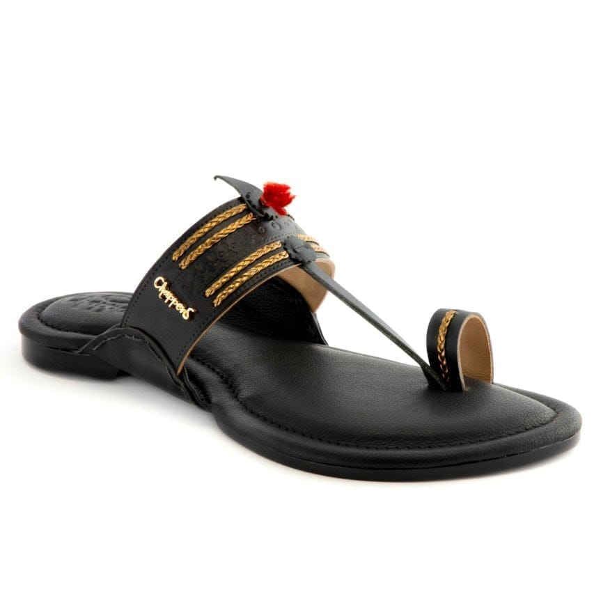 Elegant Men Royal Black Handmade Leather Sandals 2025 at ShopCircuit | ONDC