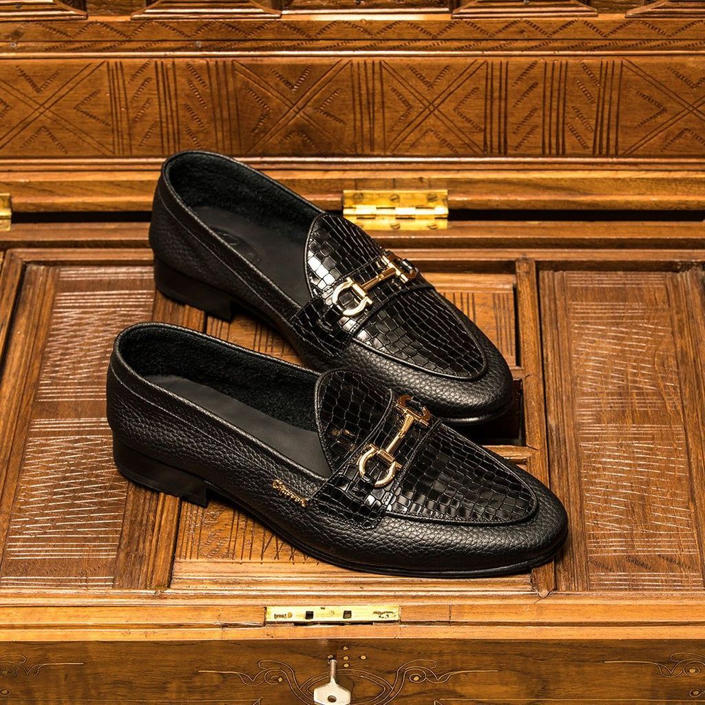 Luxurious Men Belgians - Black Croc Handmade Leather Sandals 2025 at ShopCircuit | ONDC