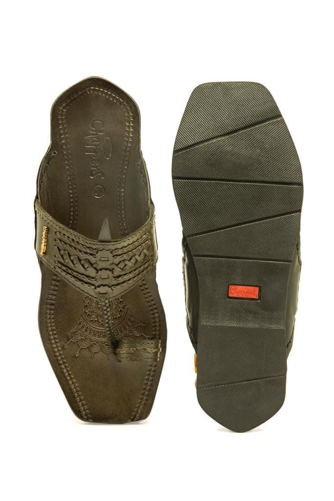 Chic Men Regal :  Olive Green - Black Handmade Leather Sandals 2025 at ShopCircuit | ONDC