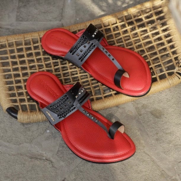 Elegant Men Z-Black - Red/Black Leather Sandals 2025 at ShopCircuit | ONDC
