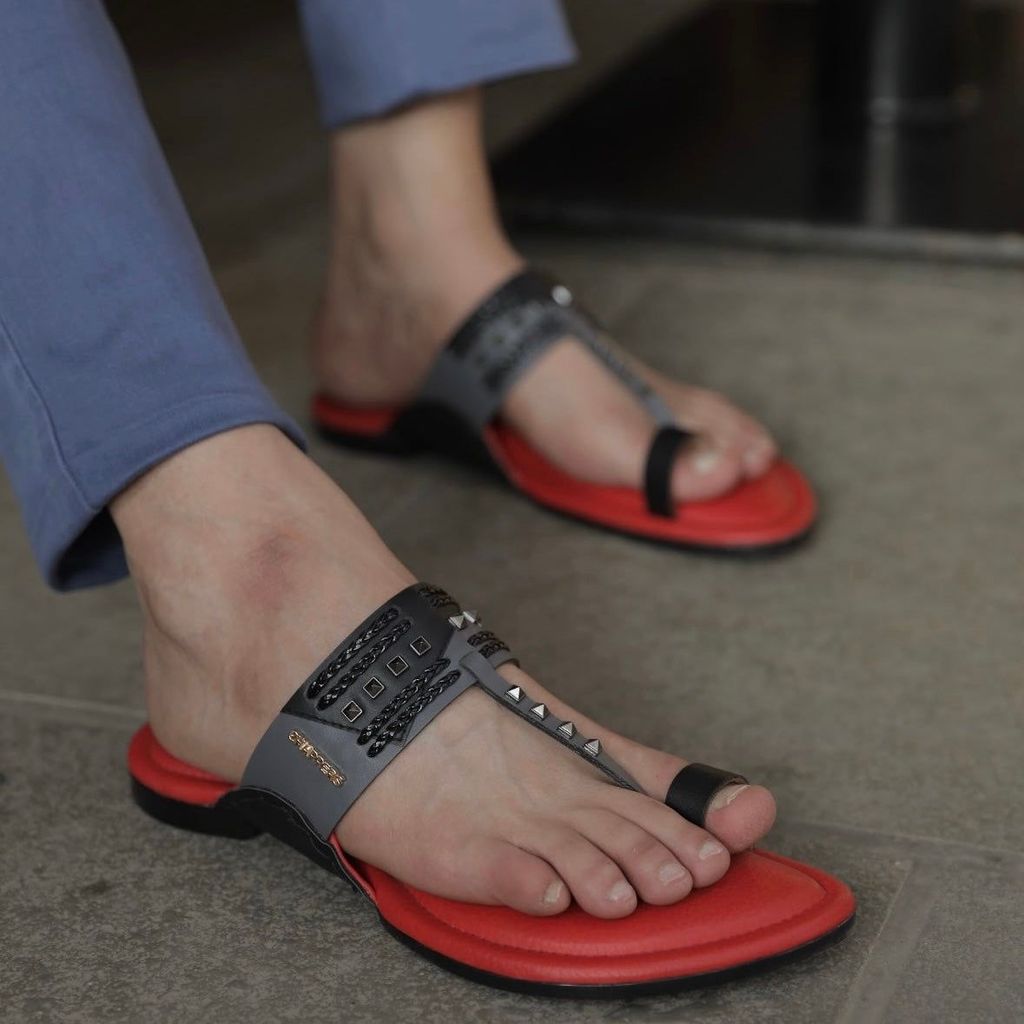 Elegant Men Z-Black - Red/Black Leather Sandals 2025 at ShopCircuit | ONDC