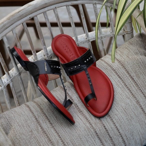 Elegant Men Z-Black - Red/Black Leather Sandals 2025 at ShopCircuit | ONDC