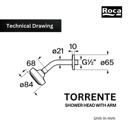 Roca Torrente 80mm Overhead Shower with Arm | Featuring 3 functional shower had with Rain, Soft and Pulse Mode | Chrome Finish | RF18601A1