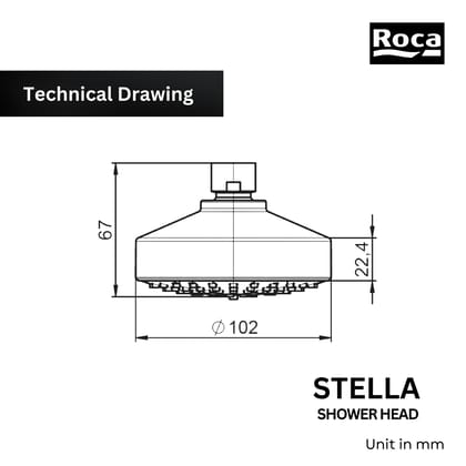 ROCA Stella Overhead Shower (ARM NOT INCLUDED) | Featuring 3 functional shower head | Adjustable shower head for wall installation with 3 functions: Rain, Soft, and Pulse | Chrome Finish | RF5BF103C00