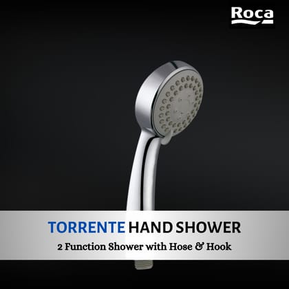ROCA Torrente Handheld 2 Function Shower with Hose & Hook for Bathroom | Circular Shape | Chrome Finish | RF61401A1
