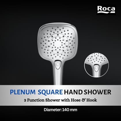 Roca Plenum Square Handshower with 3 functions: Rain, RainStorm and Pulse | Chrome Finish | RF5B1110C0N