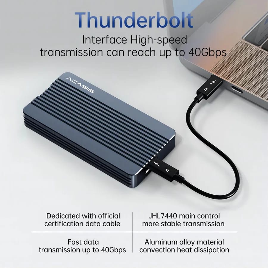 ACASIS 40Gbps M.2 NVMe SSD Enclosure, Tool Free Installation, Compatible with Thunderbolt 4/3/USB4, Support M-Key/B+M 2280 Size, for M1/M2 Pro/Max