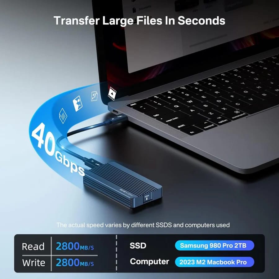 ACASIS 40Gbps M.2 NVMe SSD Enclosure, Tool Free Installation, Compatible with Thunderbolt 4/3/USB4, Support M-Key/B+M 2280 Size, for M1/M2 Pro/Max