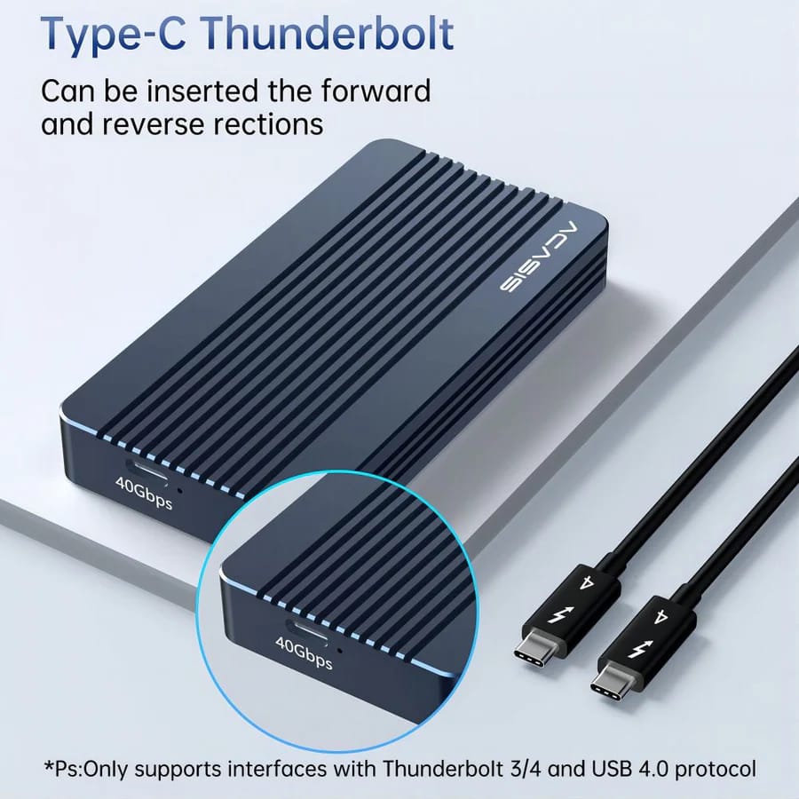 ACASIS 40Gbps M.2 NVMe SSD Enclosure, Tool Free Installation, Compatible with Thunderbolt 4/3/USB4, Support M-Key/B+M 2280 Size, for M1/M2 Pro/Max