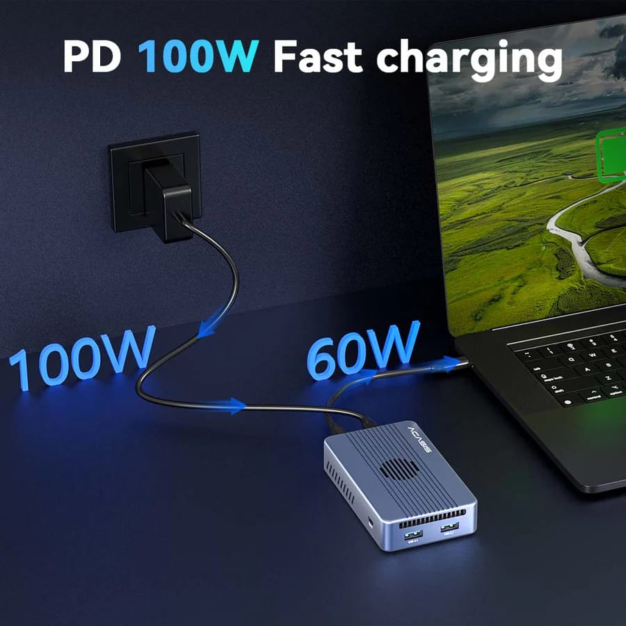 ACASIS 8-in-1 40Gbps M.2 NVMe Thunderbolt 3/4 SSD Enclosure & Dock, Single 8K or Dual 4K60Hz, 1*40Gbps, with 100W PD Adaptor, Cooling Fan, for M1/M2