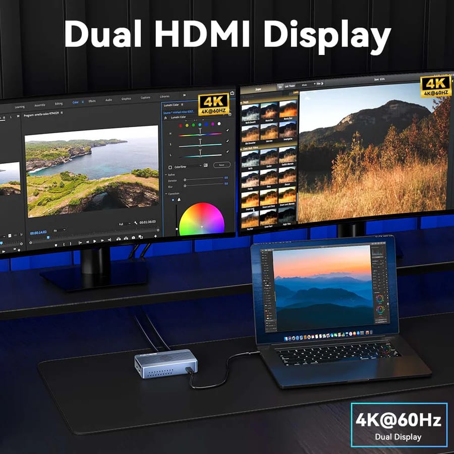 ACASIS 8-in-1 40Gbps M.2 NVMe Thunderbolt 3/4 SSD Enclosure & Dock, Single 8K or Dual 4K60Hz, 1*40Gbps, with 100W PD Adaptor, Cooling Fan, for M1/M2