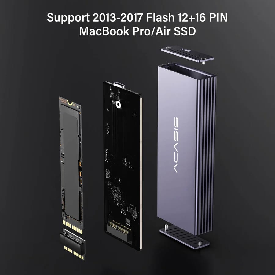 ACASIS USB C 3.2 SSD Enclosure for Apple Flash SSDs 12+16 PIN MacBook Air/Pro, Mac Pro, iMac & Mac mini from 2013 to 2017 Portable Storage Enclosure