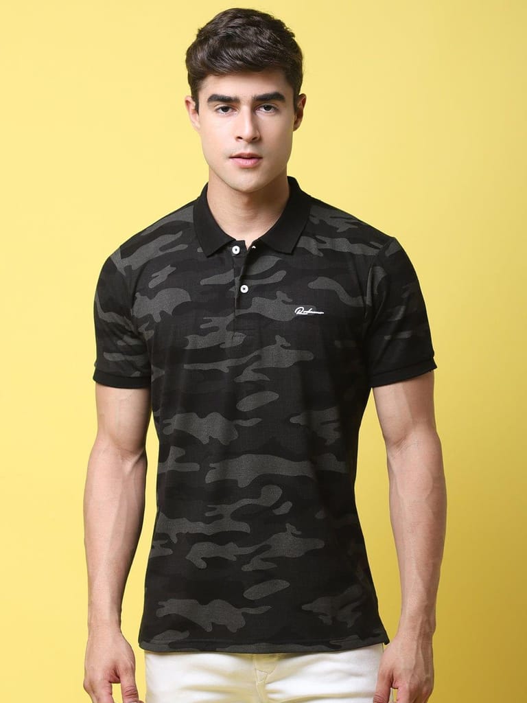 Rodamo Camouflage Printed Polo Collar Cotton Slim Fit T-shirt