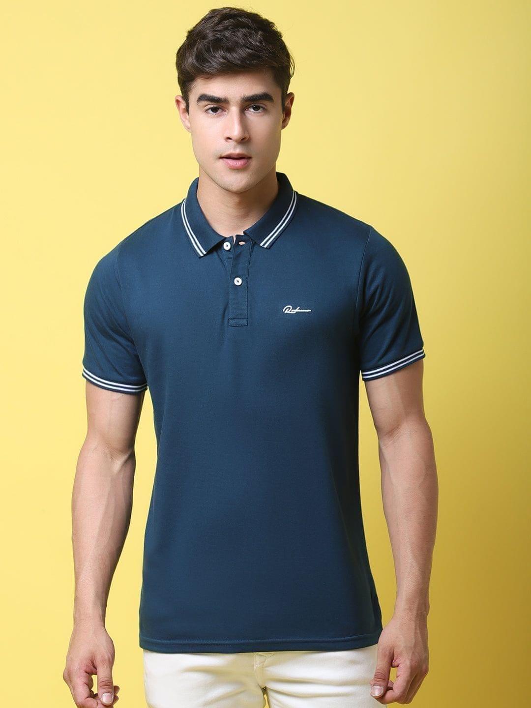 Rodamo Typography Back Printed Polo Collar Slim Fit Cotton T-shirt